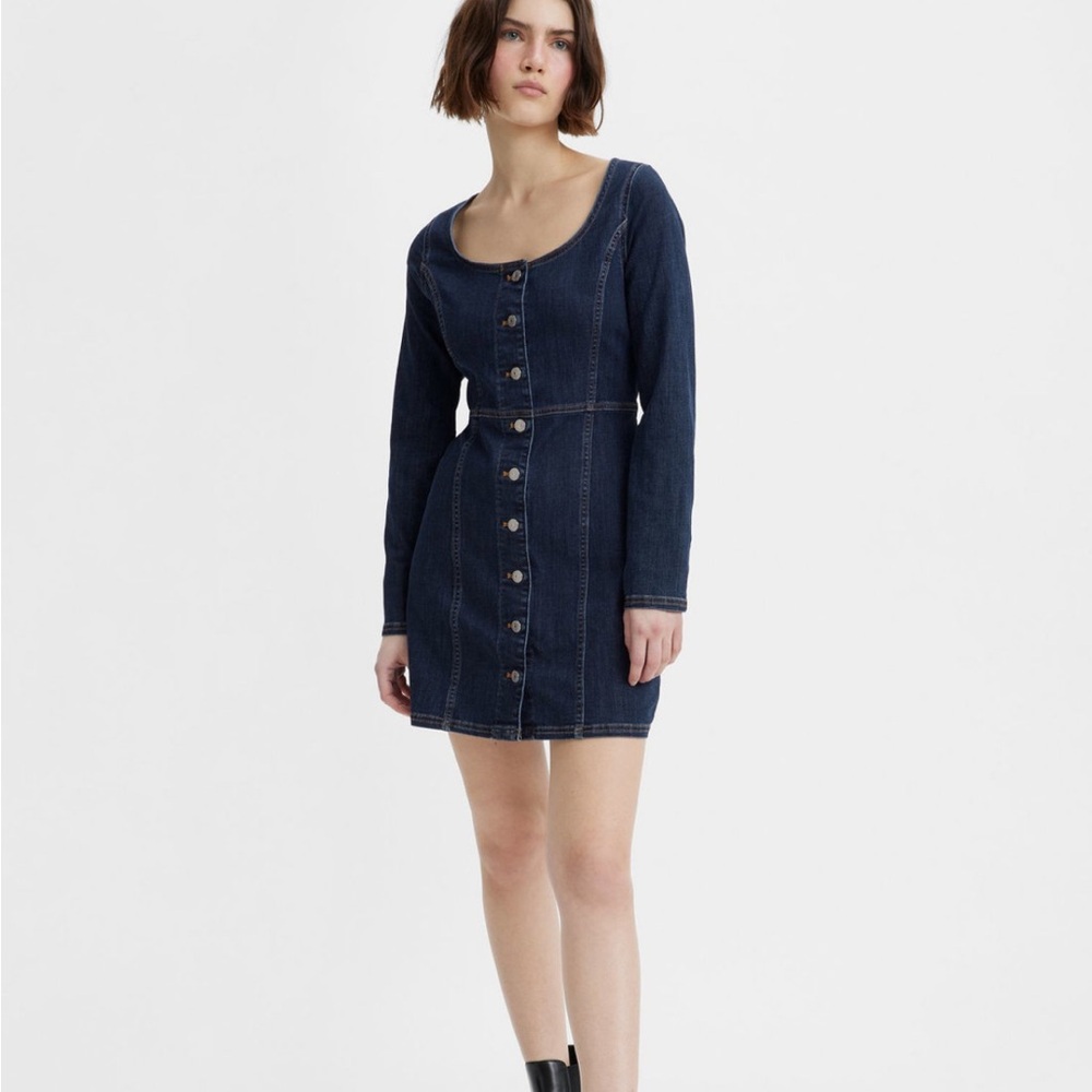 Levi’s Veda Denim Button-Front Dress Size M Cotton Dark Wash